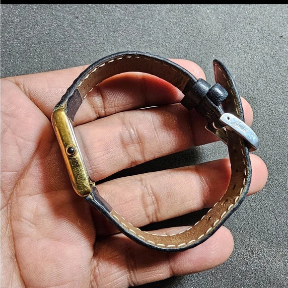 Pulsar Quartz Watch Gold Tone Tank VX51-X349 Roman Dial Leather Straps Working - Picture 6 of 9